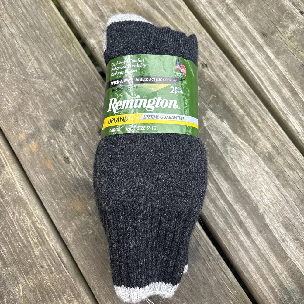 Vintage 2 Pair Socks Remington Upland Heather Charcoal L Made in USA 90's NWT